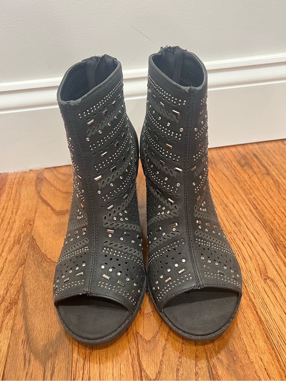 cloudwalkers Charcoal Studded Cutout Peep-Toe Ankle Boots